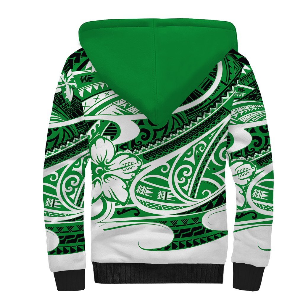 Polynesian Tribal Sherpa Hoodie Green LT6 - Wonder Print Shop