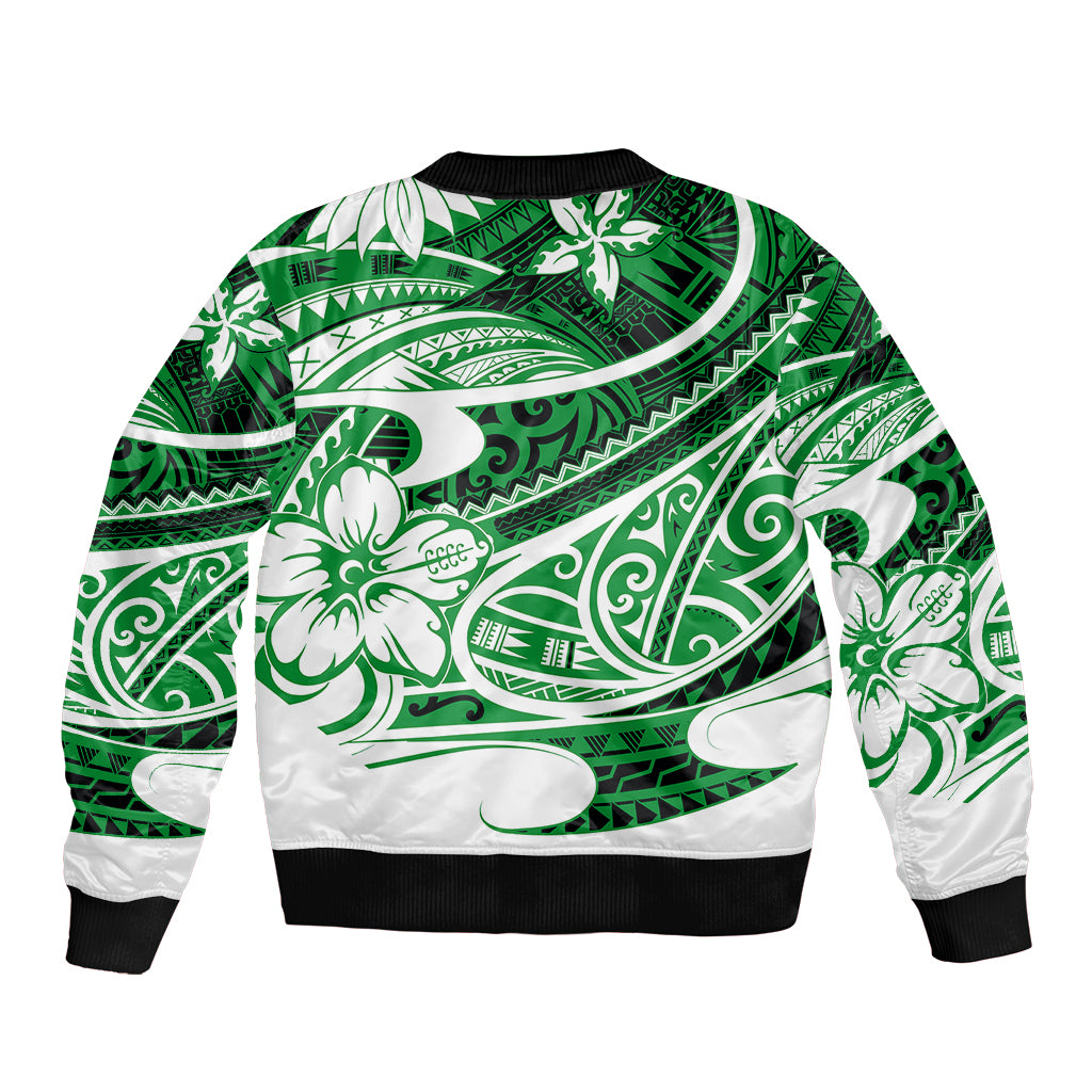 Polynesian Tribal Sleeve Zip Bomber Jacket Green LT6 - Wonder Print Shop