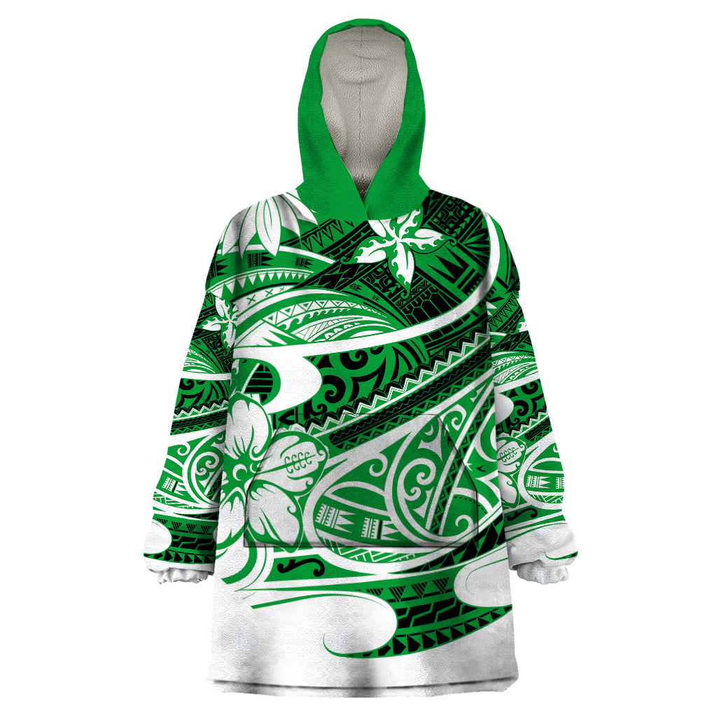 Polynesian Tribal Wearable Blanket Hoodie Green LT6 - Wonder Print Shop