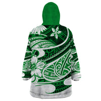 Polynesian Tribal Wearable Blanket Hoodie Green LT6 - Wonder Print Shop