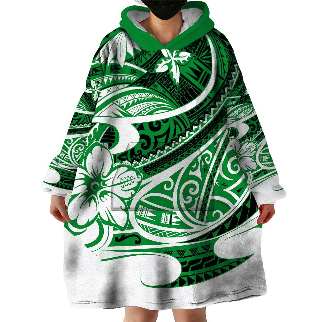 Polynesian Tribal Wearable Blanket Hoodie Green LT6 - Wonder Print Shop