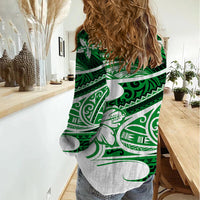 Polynesian Tribal Women Casual Shirt Green LT6 - Wonder Print Shop