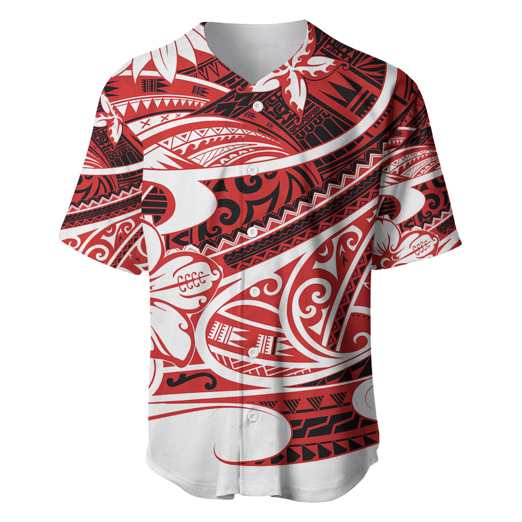Polynesian Tribal Baseball Jersey Red LT6 - Wonder Print Shop