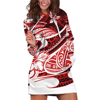 Polynesian Tribal Hoodie Dress Red LT6 - Wonder Print Shop