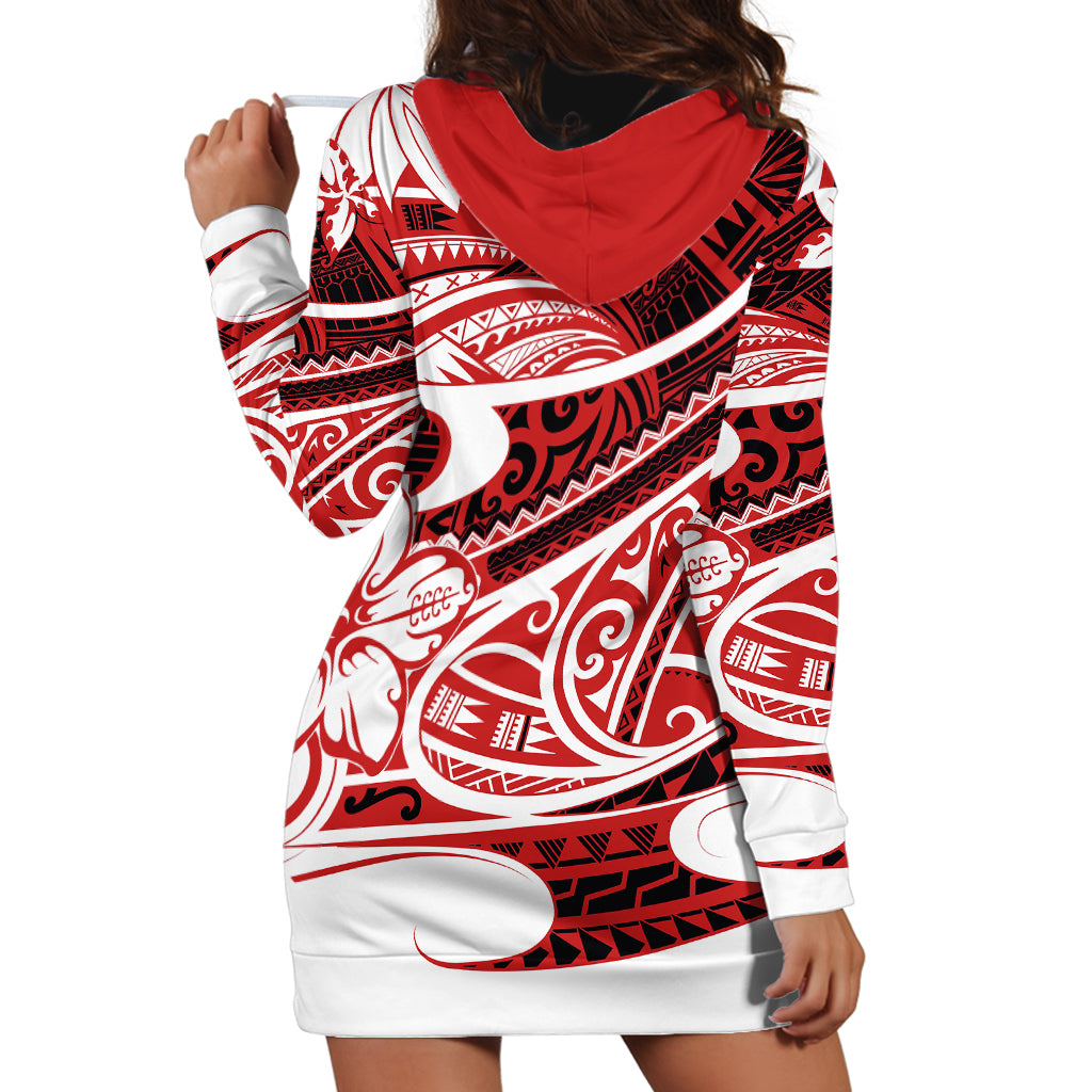 Polynesian Tribal Hoodie Dress Red LT6 - Wonder Print Shop