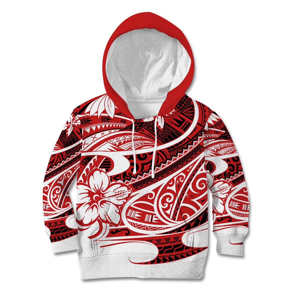 Polynesian Tribal Kid Hoodie Red LT6 - Wonder Print Shop