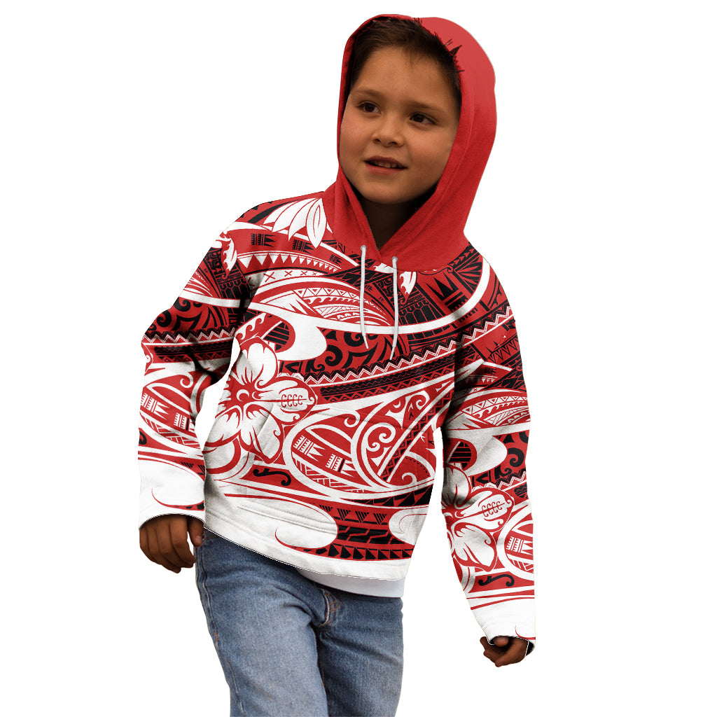 Polynesian Tribal Kid Hoodie Red LT6 - Wonder Print Shop