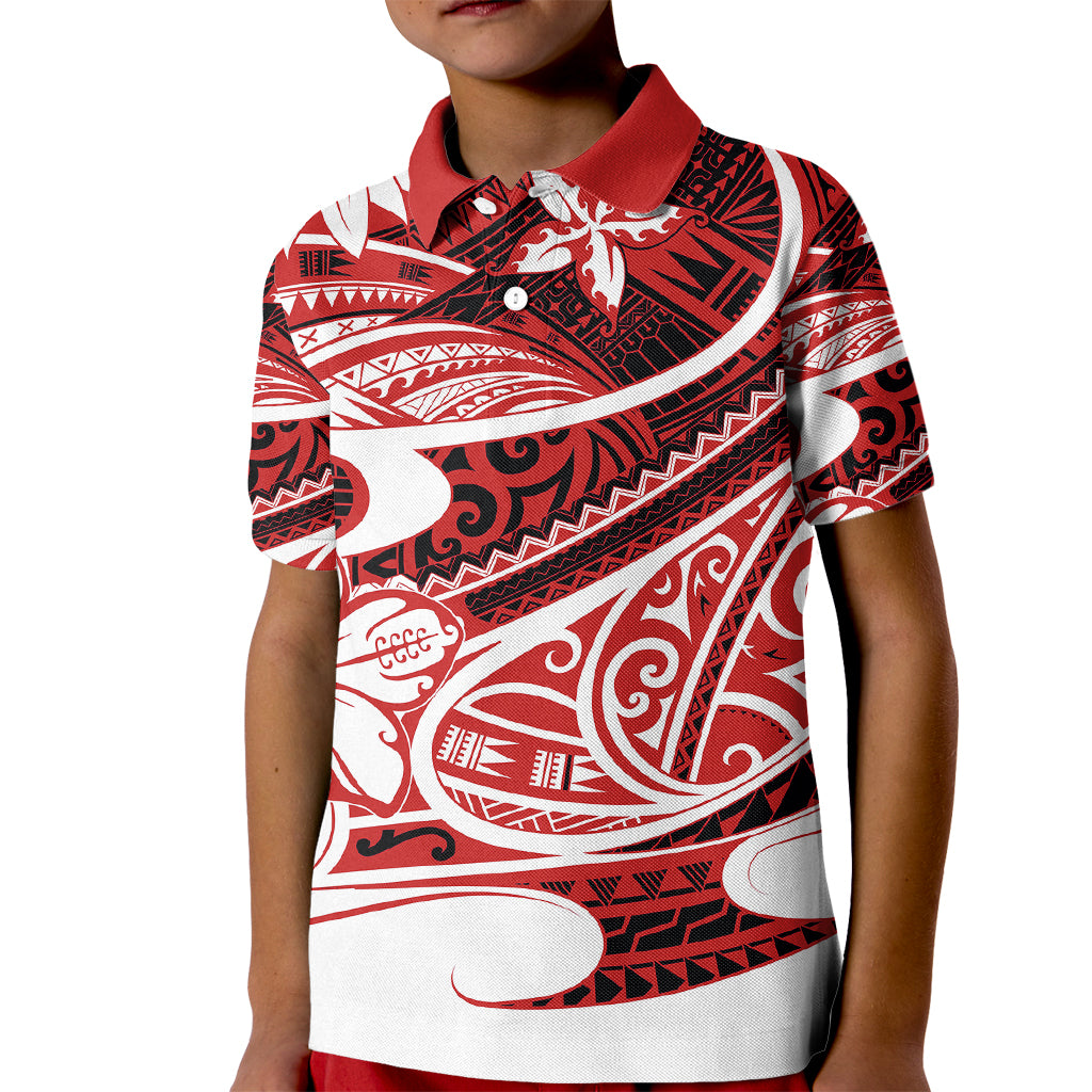 Polynesian Tribal Polo Shirt for Kid Red LT6 - Wonder Print Shop