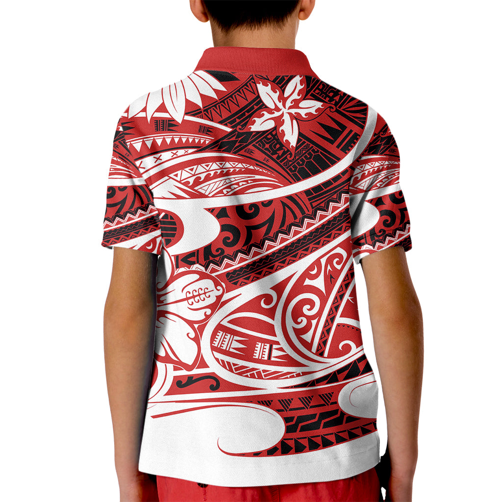 Polynesian Tribal Polo Shirt for Kid Red LT6 - Wonder Print Shop