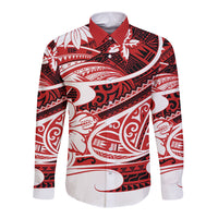 Polynesian Tribal Long Sleeve Button Shirt Red LT6 - Wonder Print Shop