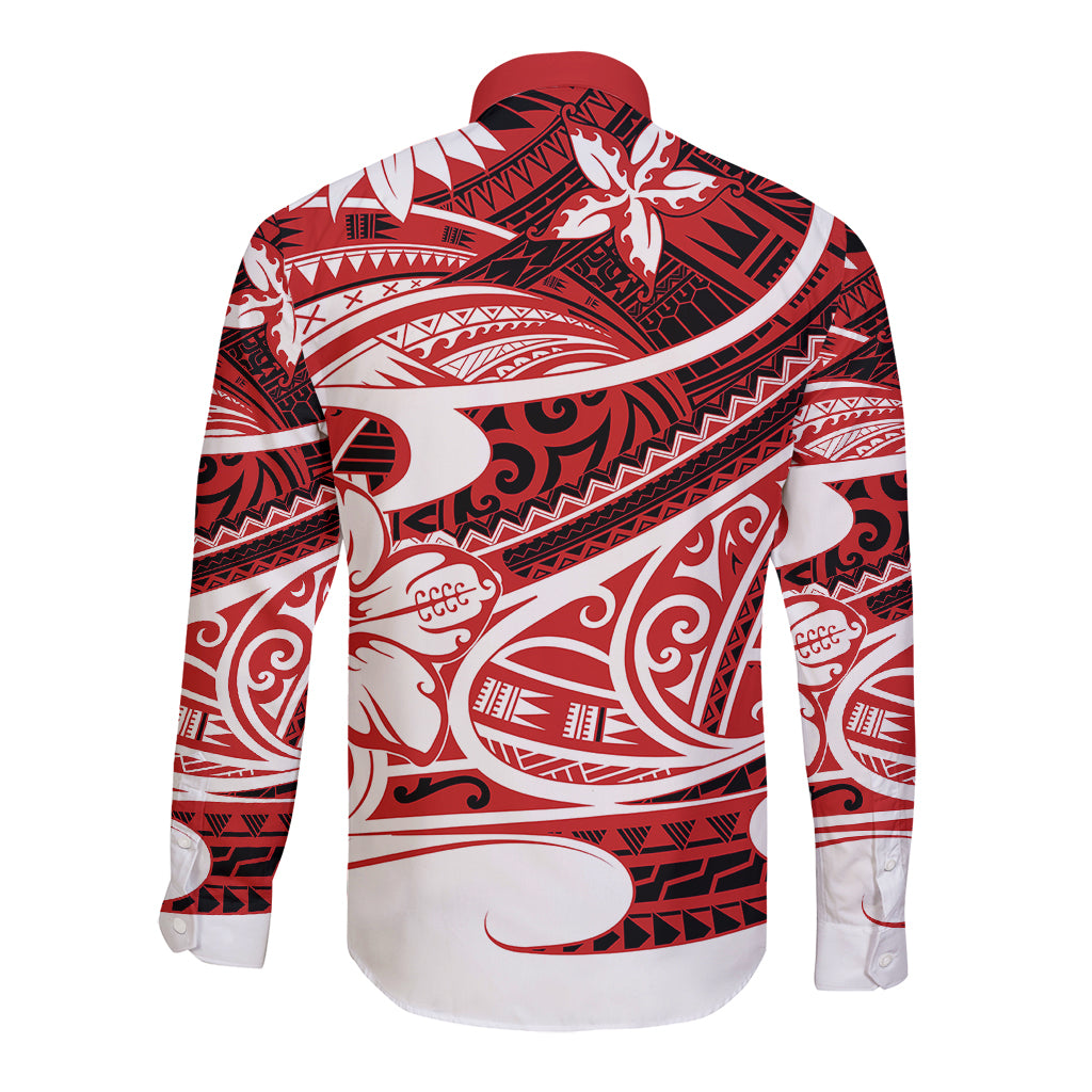 Polynesian Tribal Long Sleeve Button Shirt Red LT6 - Wonder Print Shop
