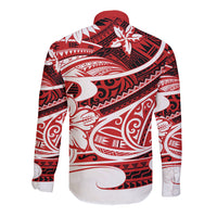 Polynesian Tribal Long Sleeve Button Shirt Red LT6 - Wonder Print Shop