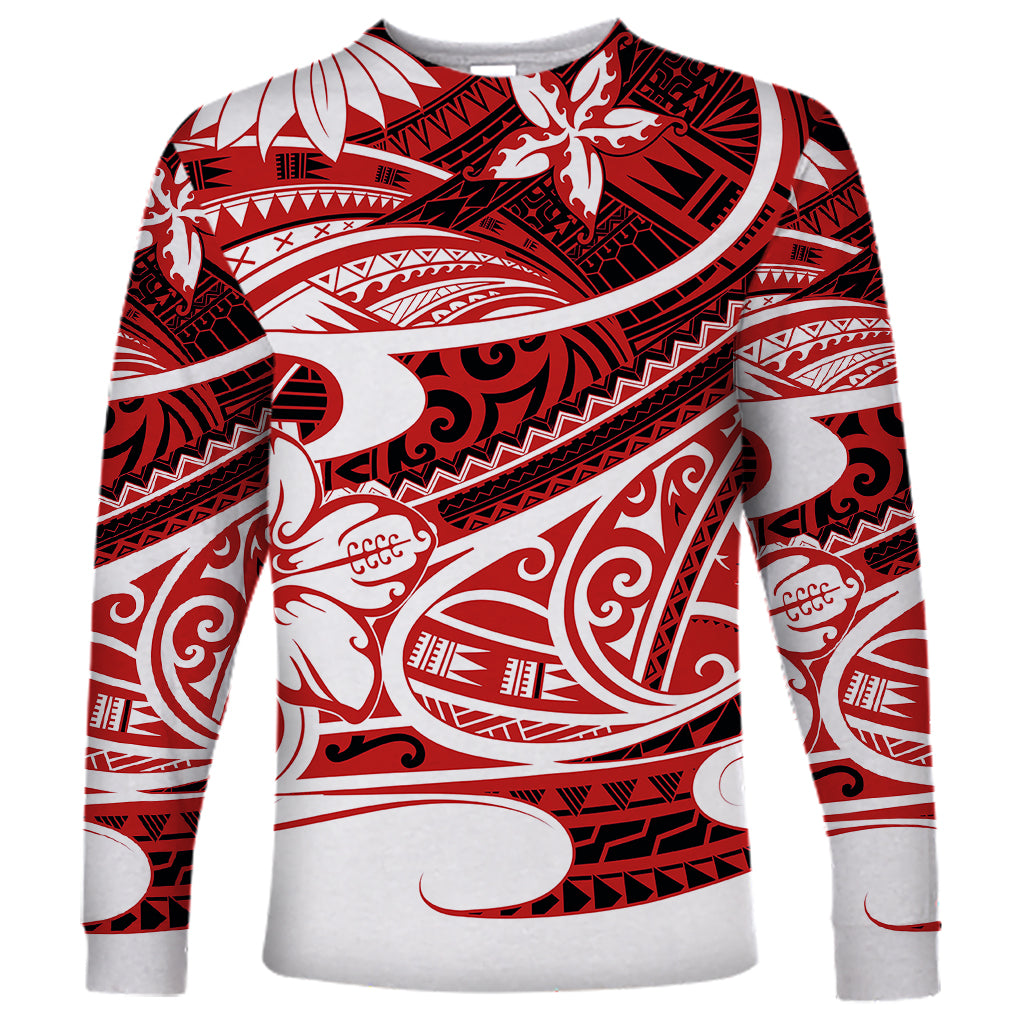 Polynesian Tribal Long Sleeve Shirt Red LT6 - Wonder Print Shop