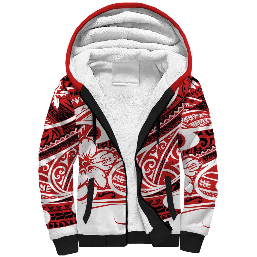 Polynesian Tribal Sherpa Hoodie Red LT6 - Wonder Print Shop