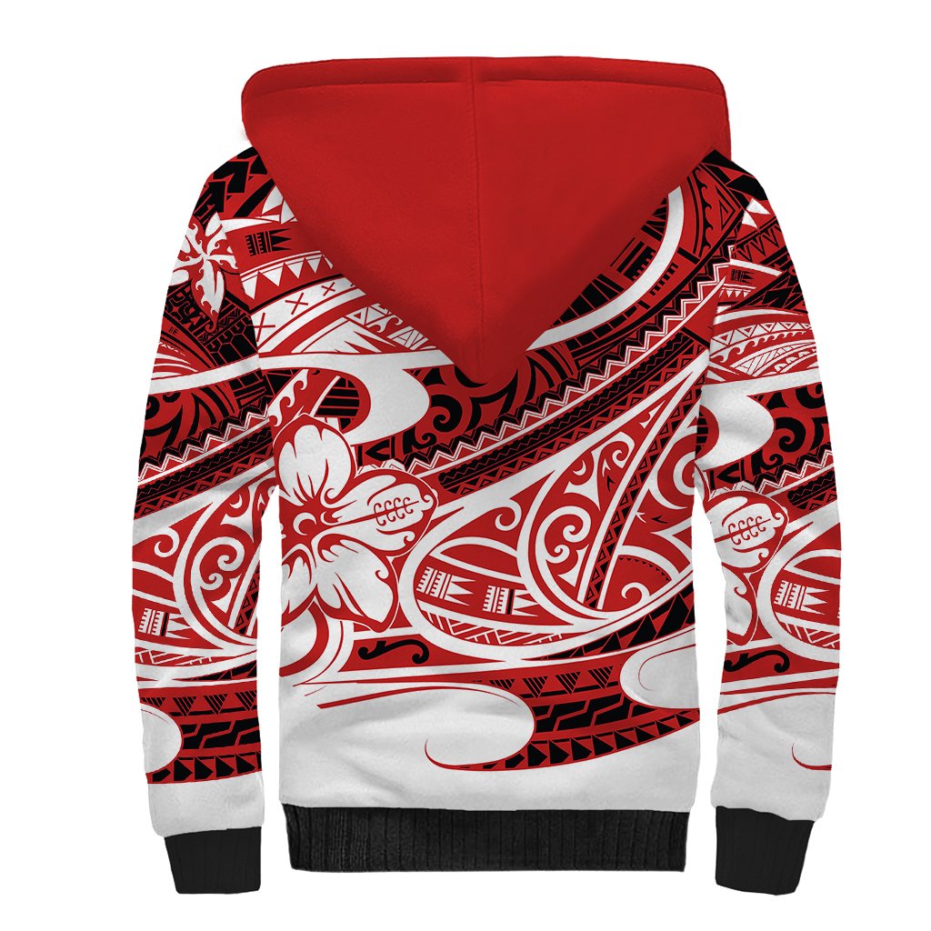 Polynesian Tribal Sherpa Hoodie Red LT6 - Wonder Print Shop