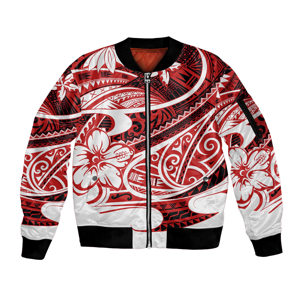 Polynesian Tribal Sleeve Zip Bomber Jacket Red LT6 - Wonder Print Shop