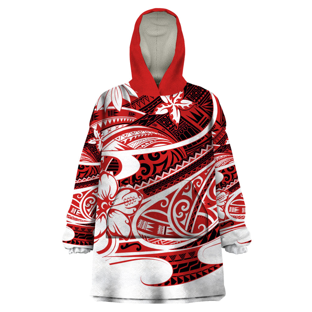 Polynesian Tribal Wearable Blanket Hoodie Red LT6 - Wonder Print Shop