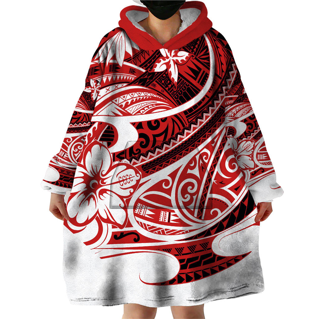 Polynesian Tribal Wearable Blanket Hoodie Red LT6 - Wonder Print Shop