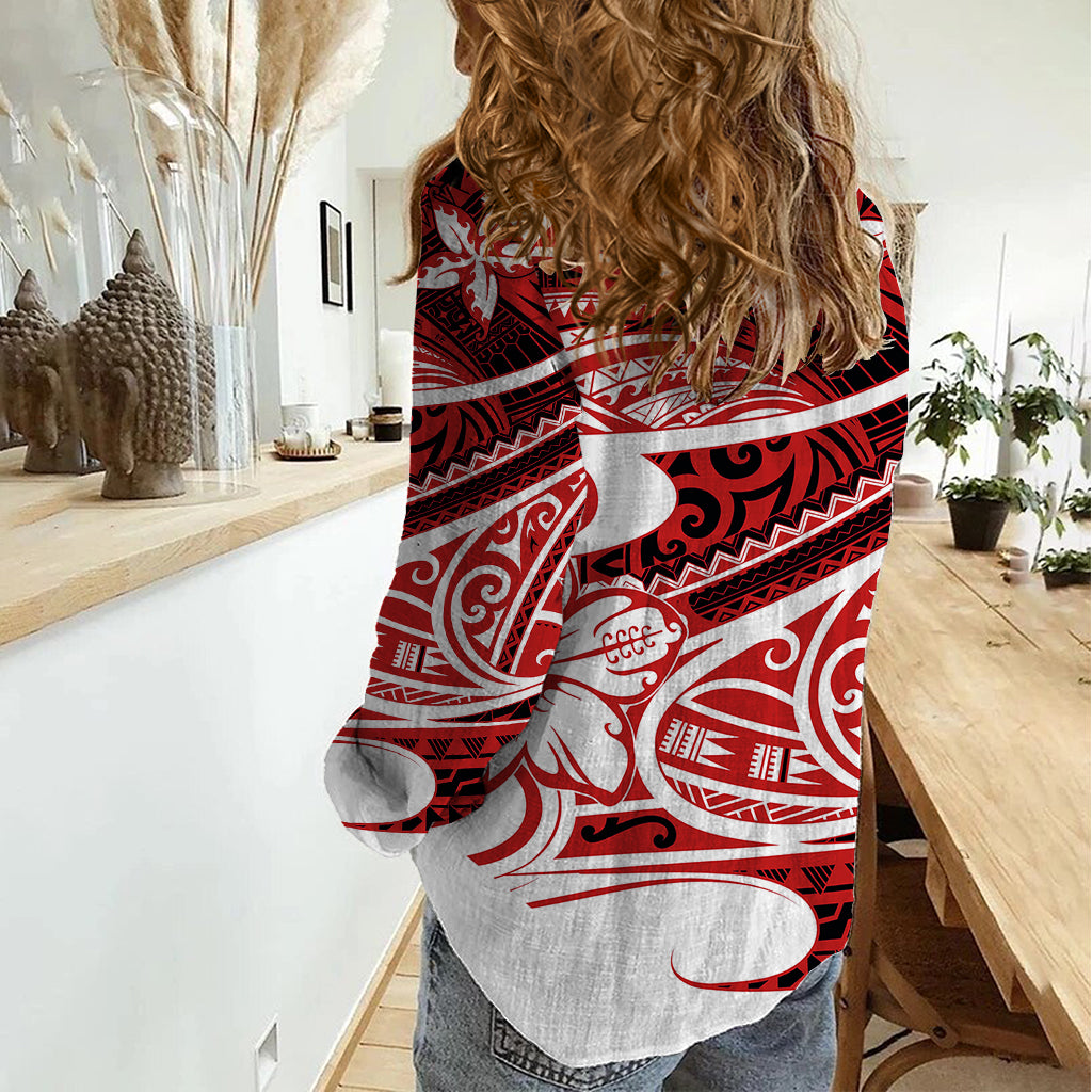 Polynesian Tribal Women Casual Shirt Red LT6 - Wonder Print Shop