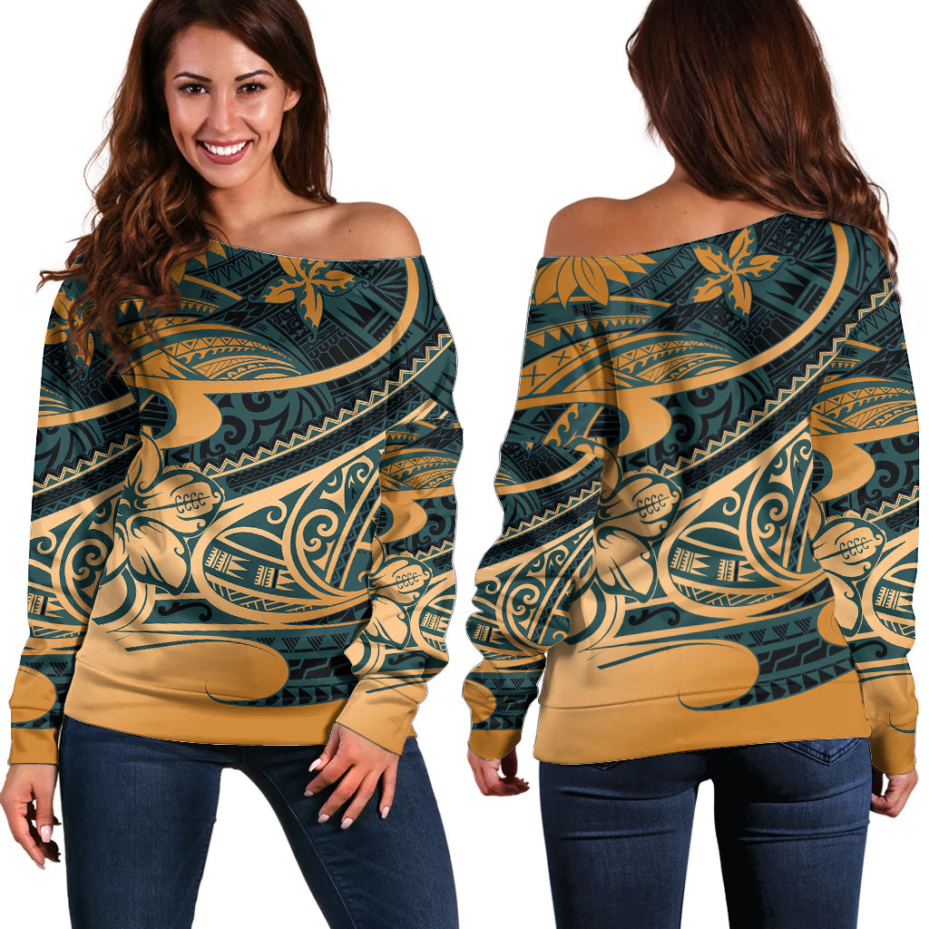 Polynesian Tribal Off Shoulder Sweater LT6 - Wonder Print Shop
