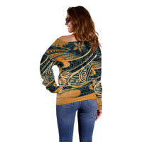 Polynesian Tribal Off Shoulder Sweater LT6 - Wonder Print Shop