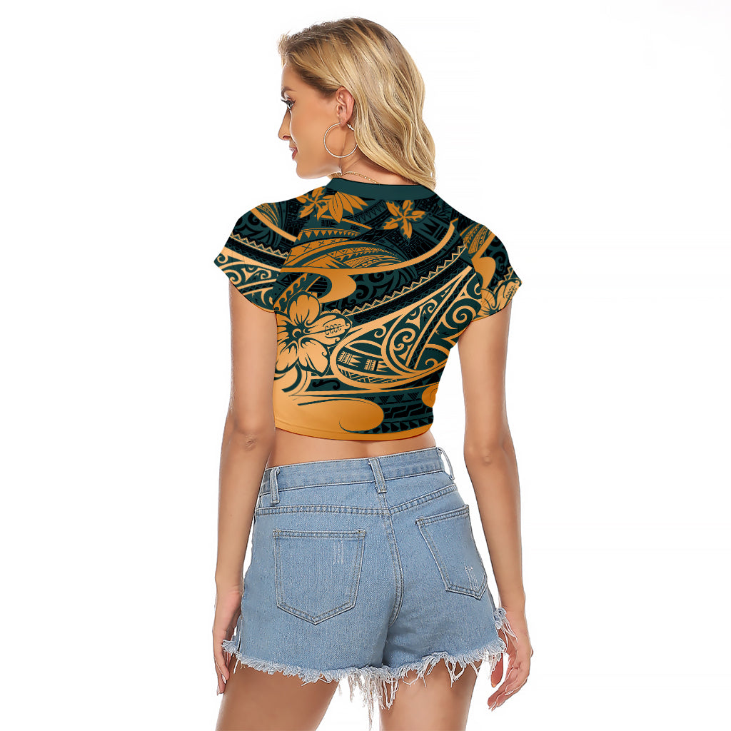 Polynesian Tribal Raglan Cropped T Shirt LT6 - Wonder Print Shop