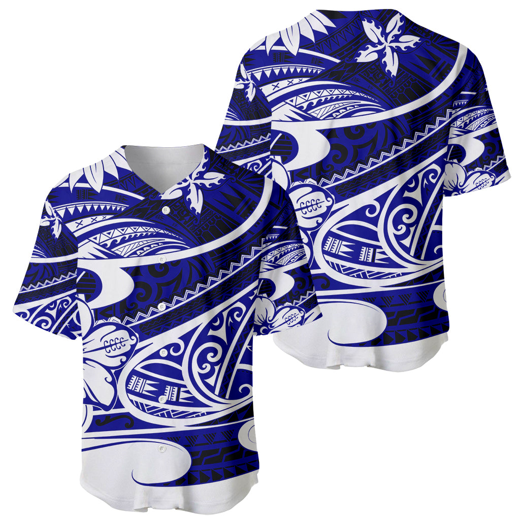 Polynesian Tribal Baseball Jersey Blue LT6 - Wonder Print Shop