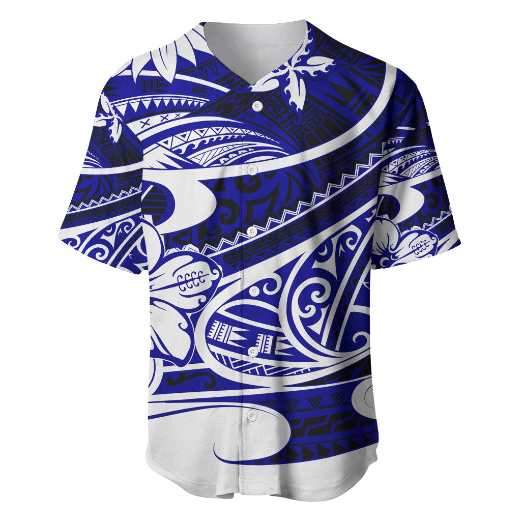 Polynesian Tribal Baseball Jersey Blue LT6 - Wonder Print Shop