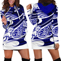 Polynesian Tribal Hoodie Dress Blue LT6 - Wonder Print Shop