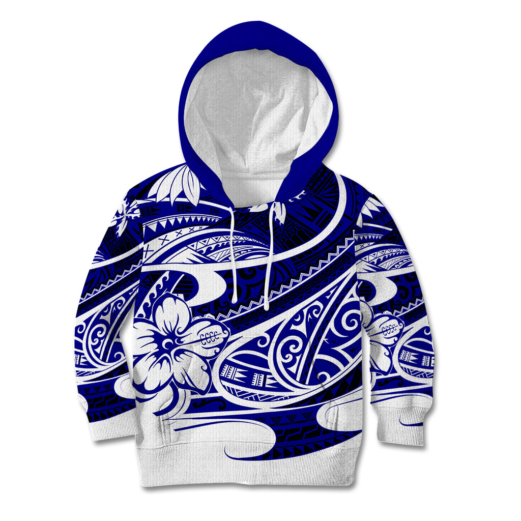 Polynesian Tribal Kid Hoodie Blue LT6 - Wonder Print Shop