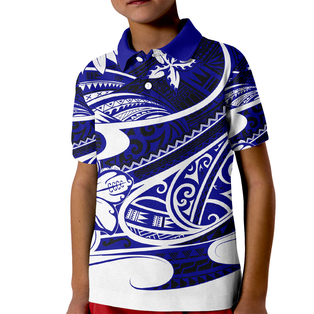 Polynesian Tribal Polo Shirt for Kid Blue LT6 - Wonder Print Shop