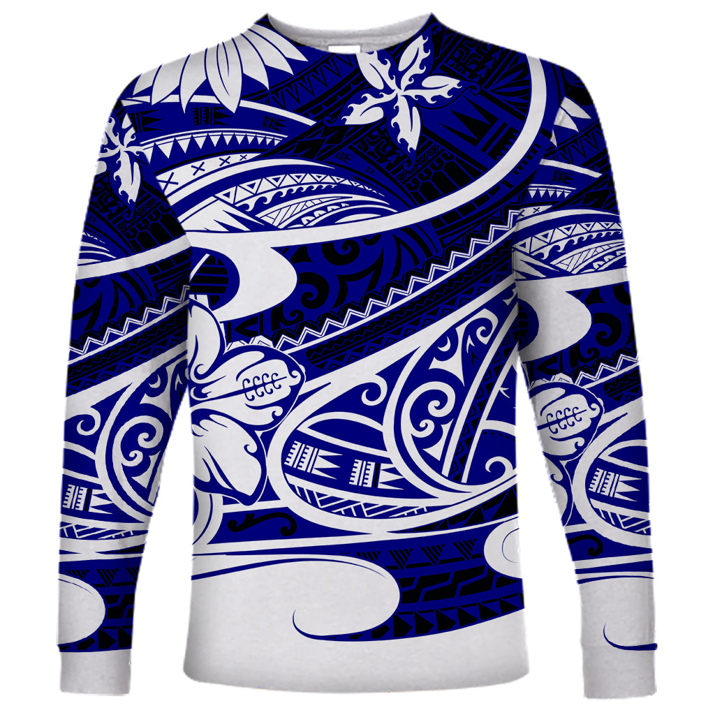 Polynesian Tribal Long Sleeve Shirt Blue LT6 - Wonder Print Shop