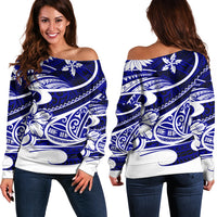 Polynesian Tribal Off Shoulder Sweater Blue LT6 - Wonder Print Shop