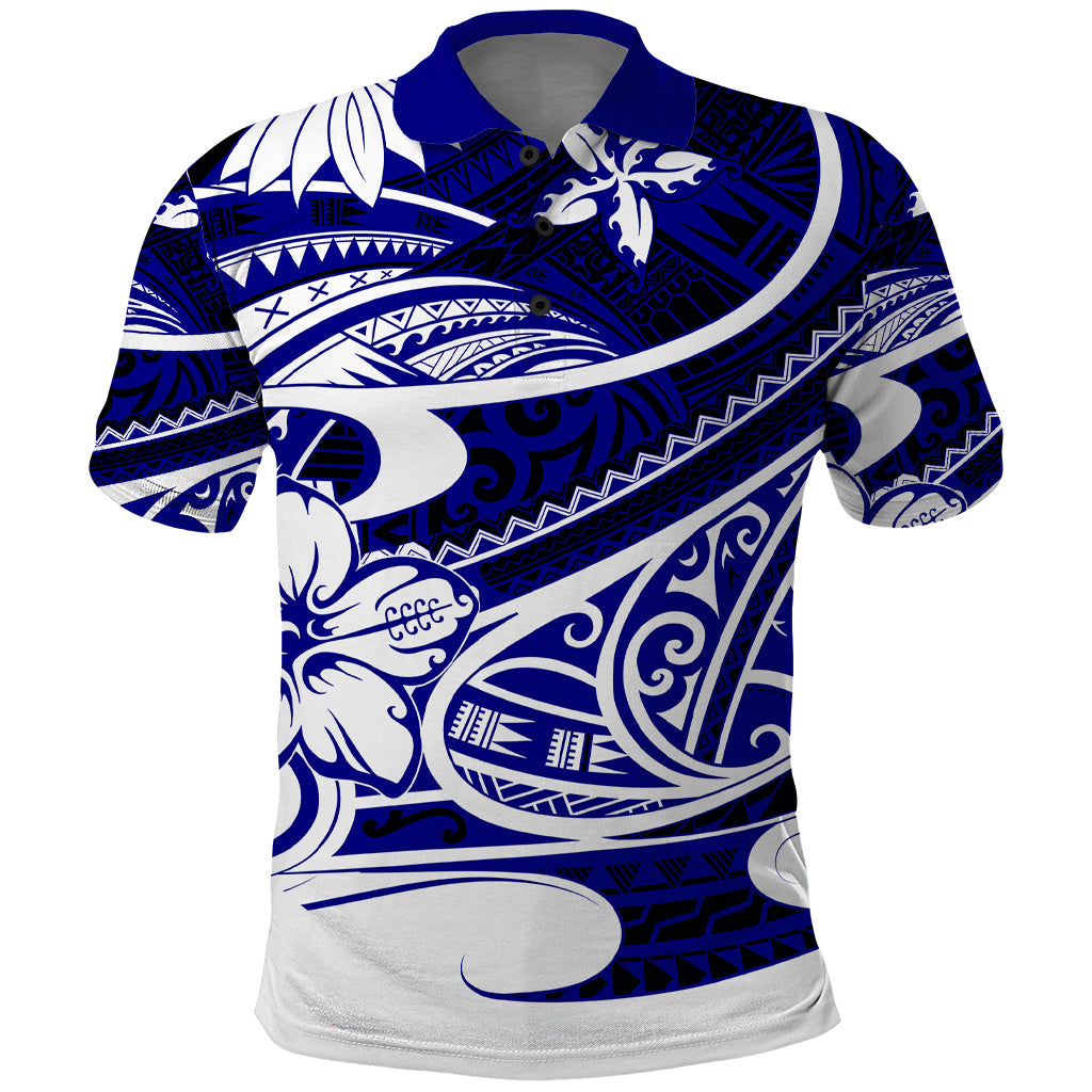 Polynesian Tribal Polo Shirt Blue LT6 - Wonder Print Shop