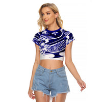 Polynesian Tribal Raglan Cropped T Shirt Blue LT6 - Wonder Print Shop