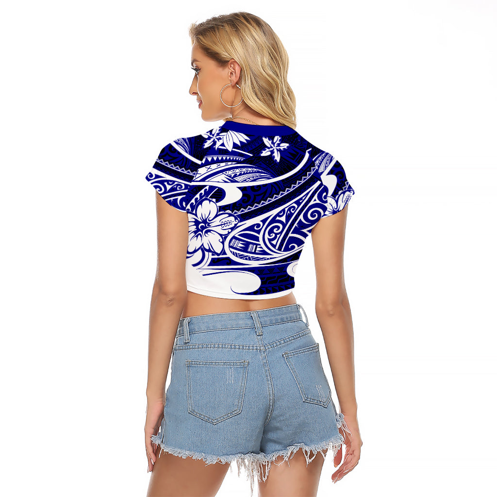 Polynesian Tribal Raglan Cropped T Shirt Blue LT6 - Wonder Print Shop
