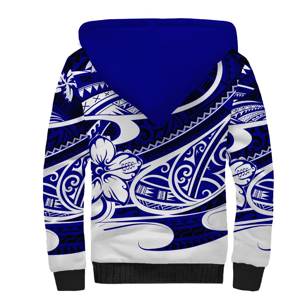 Polynesian Tribal Sherpa Hoodie Blue LT6 - Wonder Print Shop