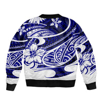 Polynesian Tribal Sleeve Zip Bomber Jacket Blue LT6 - Wonder Print Shop