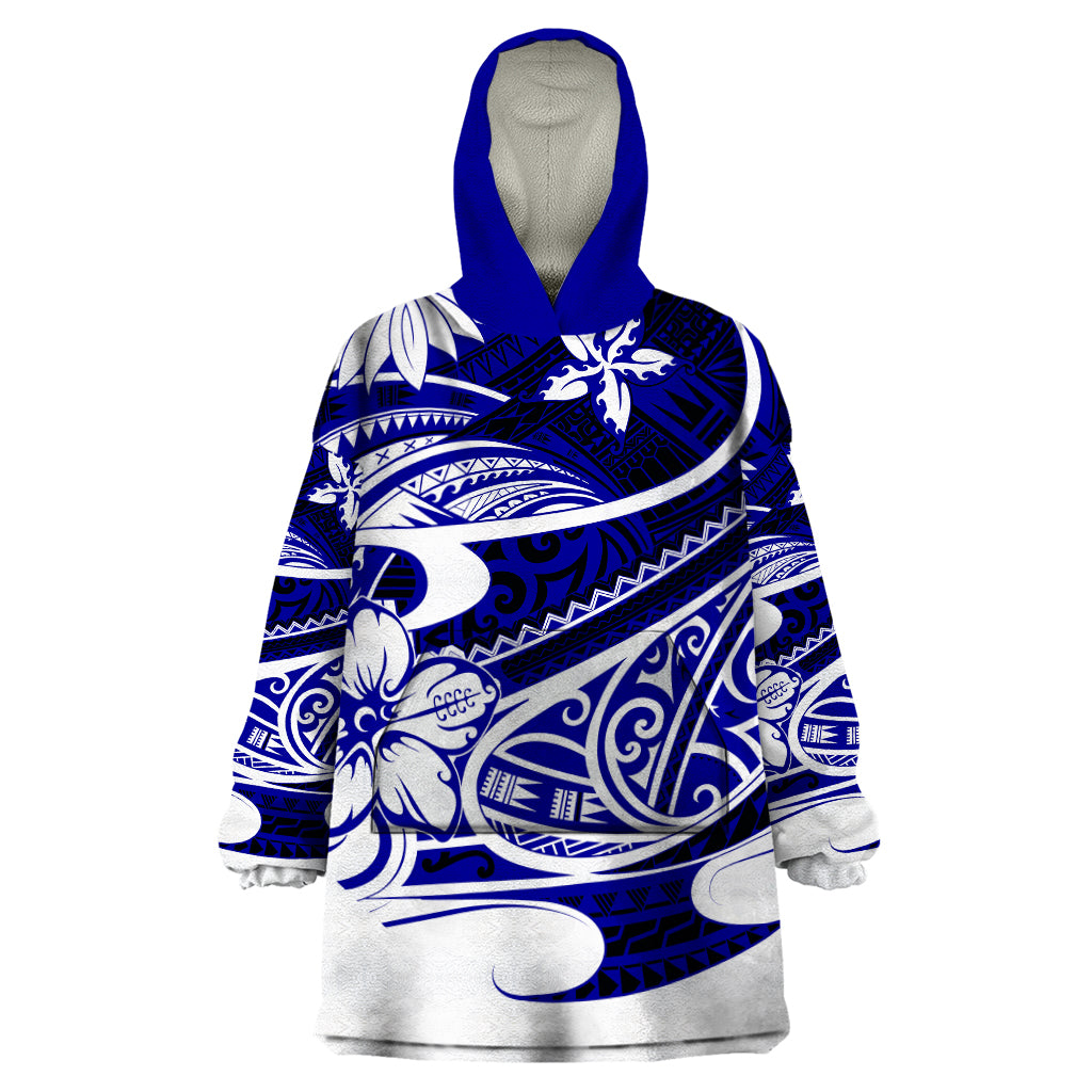 Polynesian Tribal Wearable Blanket Hoodie Blue LT6 - Wonder Print Shop