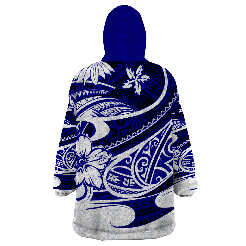 Polynesian Tribal Wearable Blanket Hoodie Blue LT6 - Wonder Print Shop
