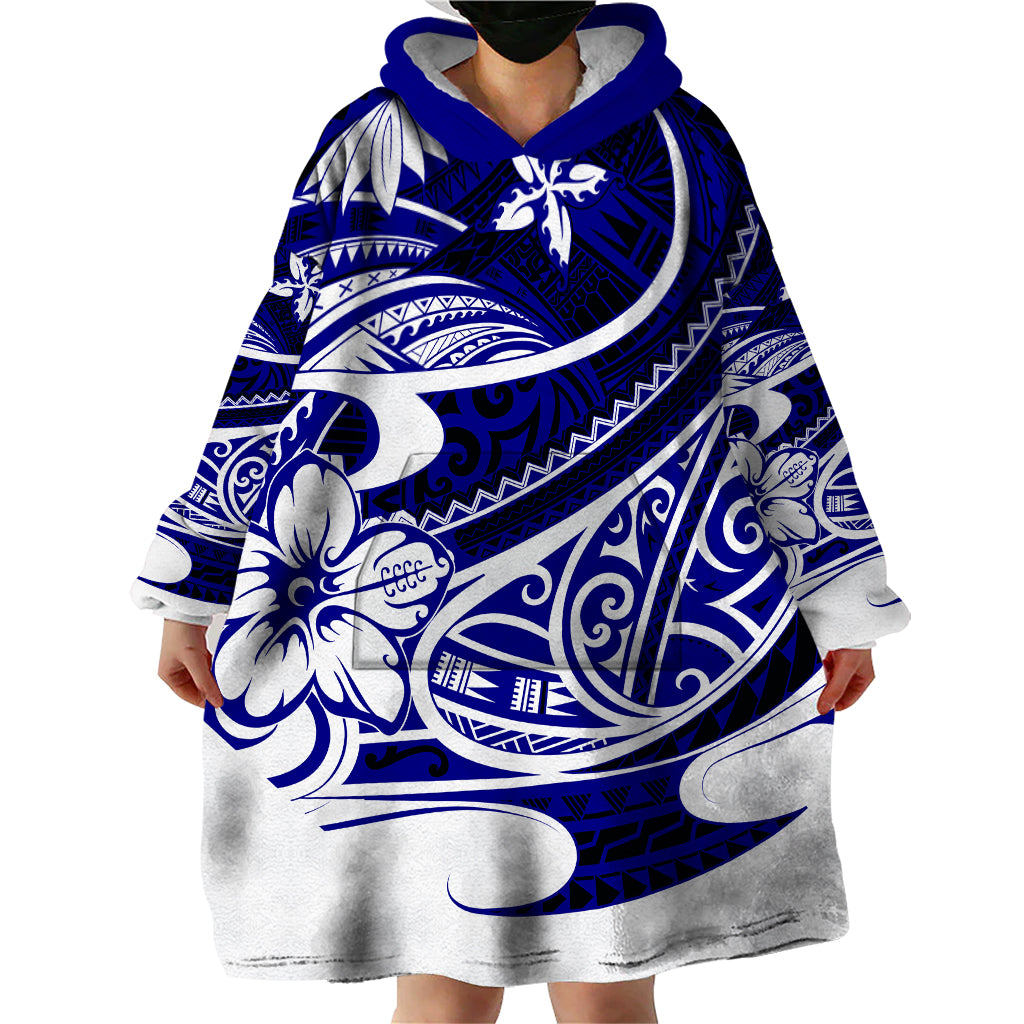 Polynesian Tribal Wearable Blanket Hoodie Blue LT6 - Wonder Print Shop