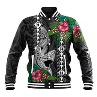 Hawaii Kakau Baseball Jacket Mix Sharks Polynesian Hibiscus LT6 - Wonder Print Shop