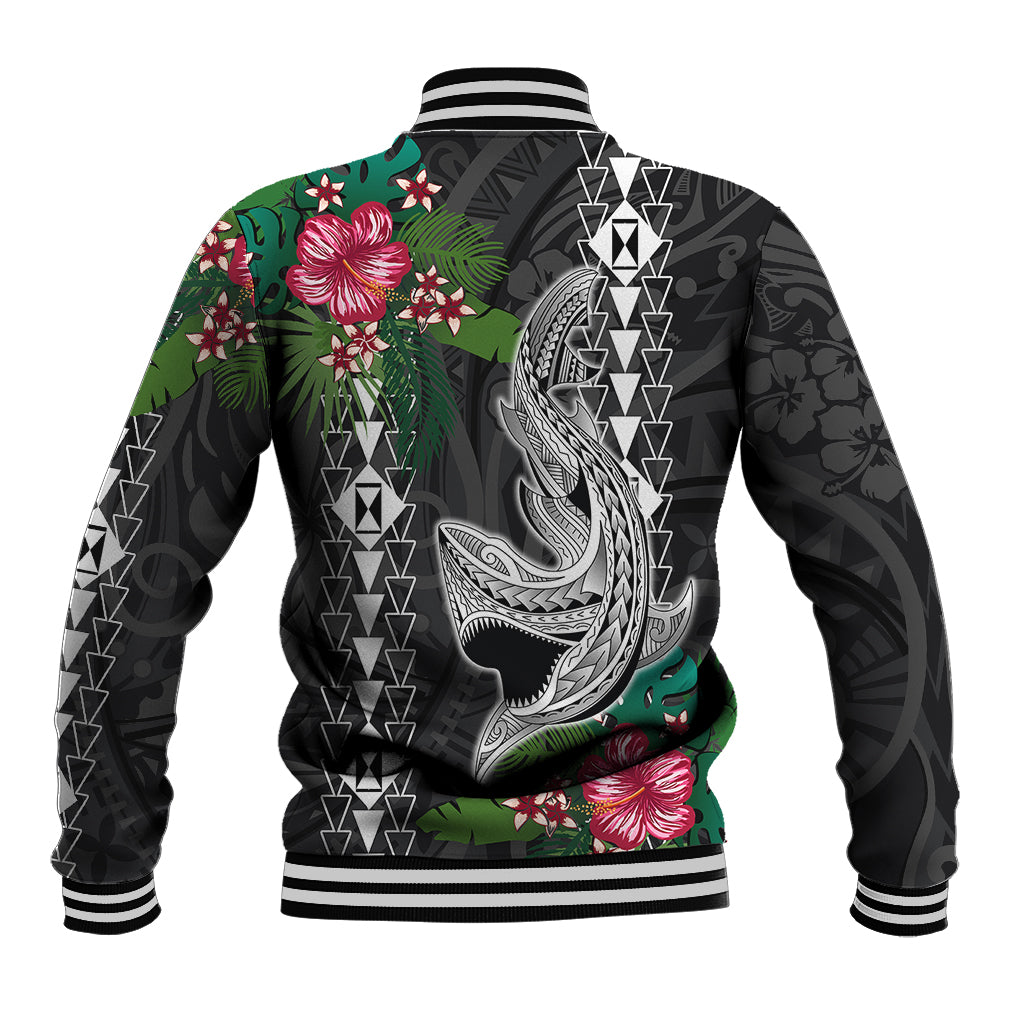 Hawaii Kakau Baseball Jacket Mix Sharks Polynesian Hibiscus LT6 - Wonder Print Shop