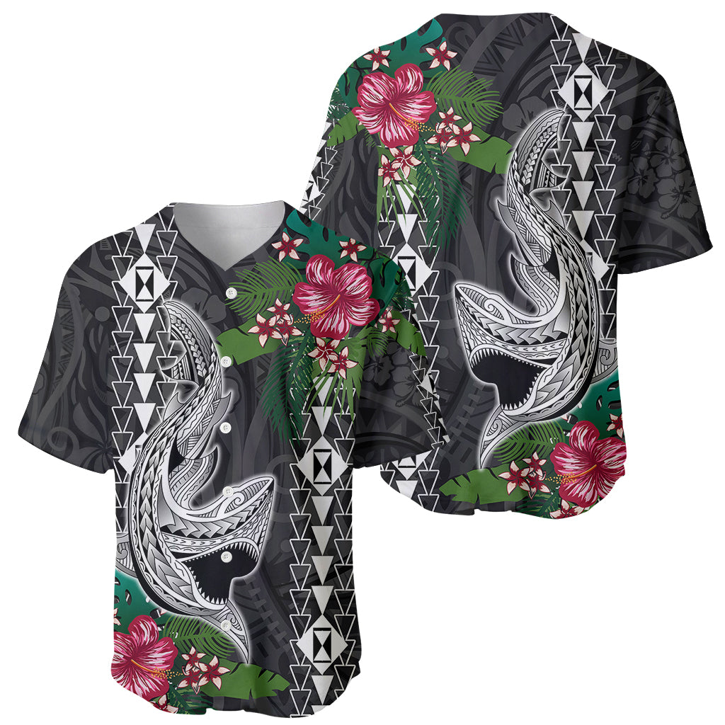 Hawaii Kakau Baseball Jersey Mix Sharks Polynesian Hibiscus LT6 - Wonder Print Shop