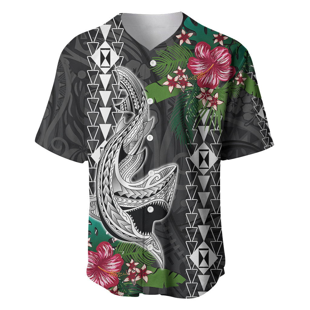 Hawaii Kakau Baseball Jersey Mix Sharks Polynesian Hibiscus LT6 - Wonder Print Shop