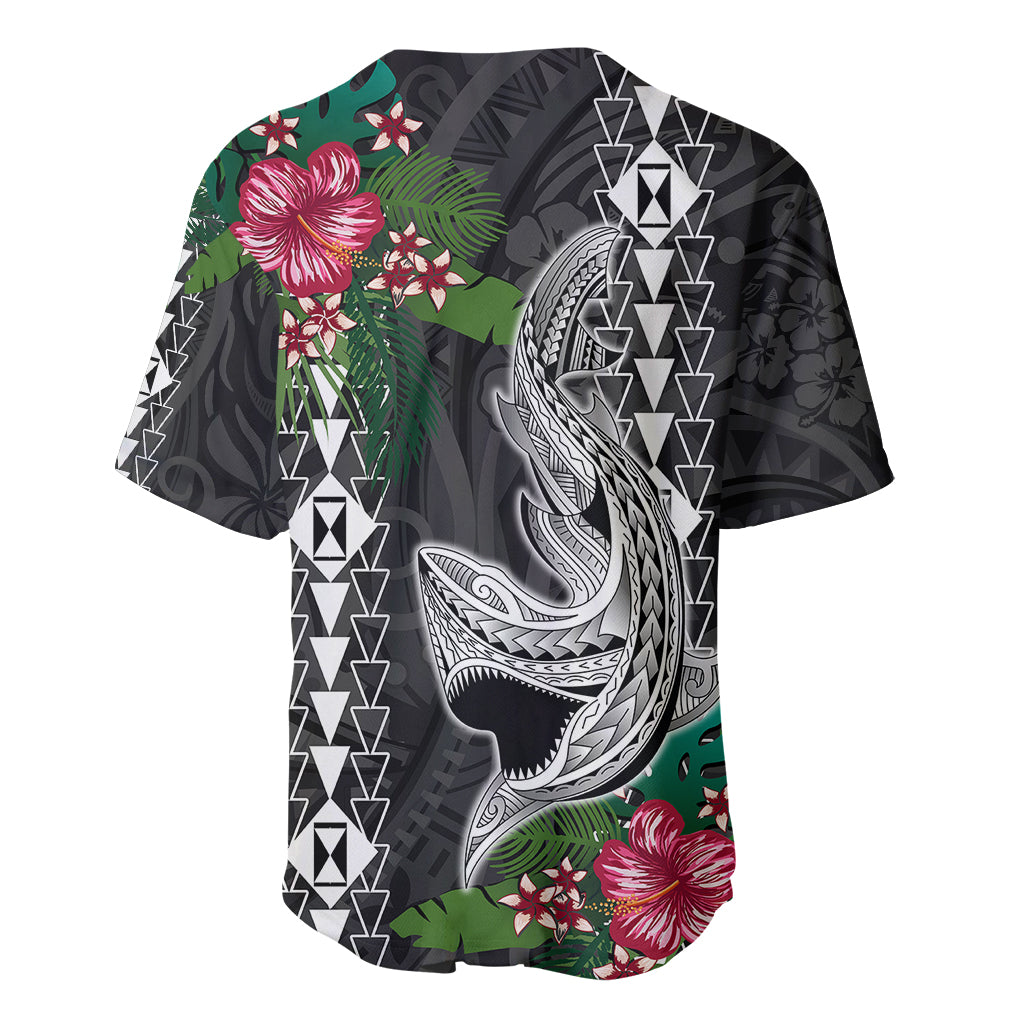 Hawaii Kakau Baseball Jersey Mix Sharks Polynesian Hibiscus LT6 - Wonder Print Shop