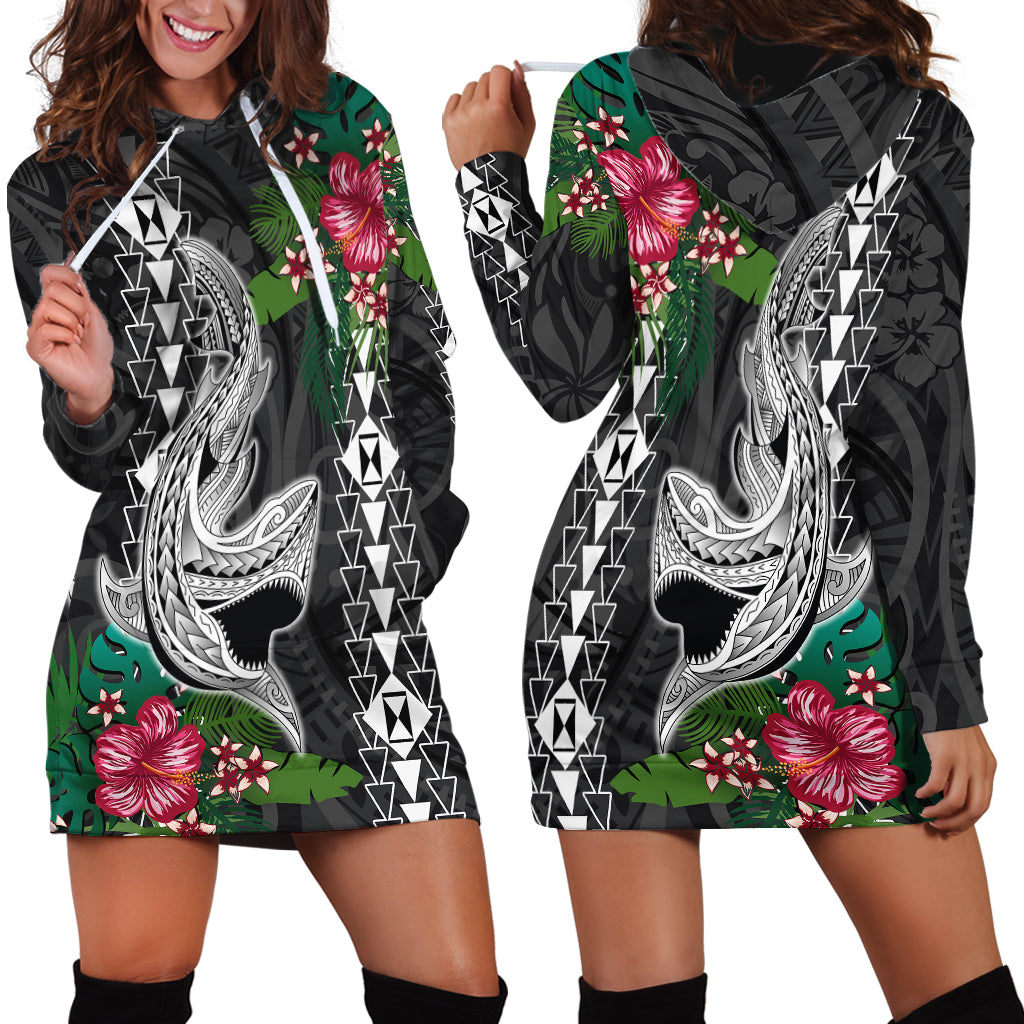 Hawaii Kakau Hoodie Dress Mix Sharks Polynesian Hibiscus LT6 - Wonder Print Shop
