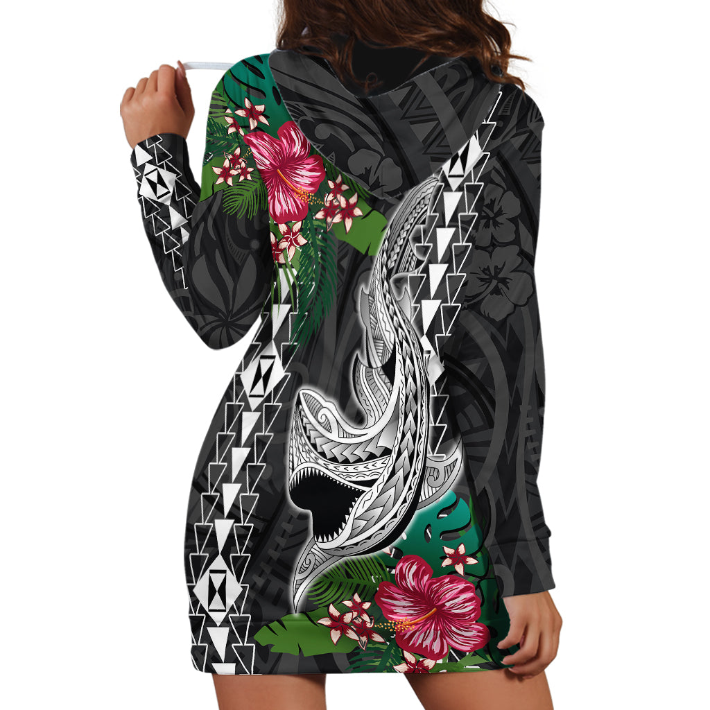 Hawaii Kakau Hoodie Dress Mix Sharks Polynesian Hibiscus LT6 - Wonder Print Shop