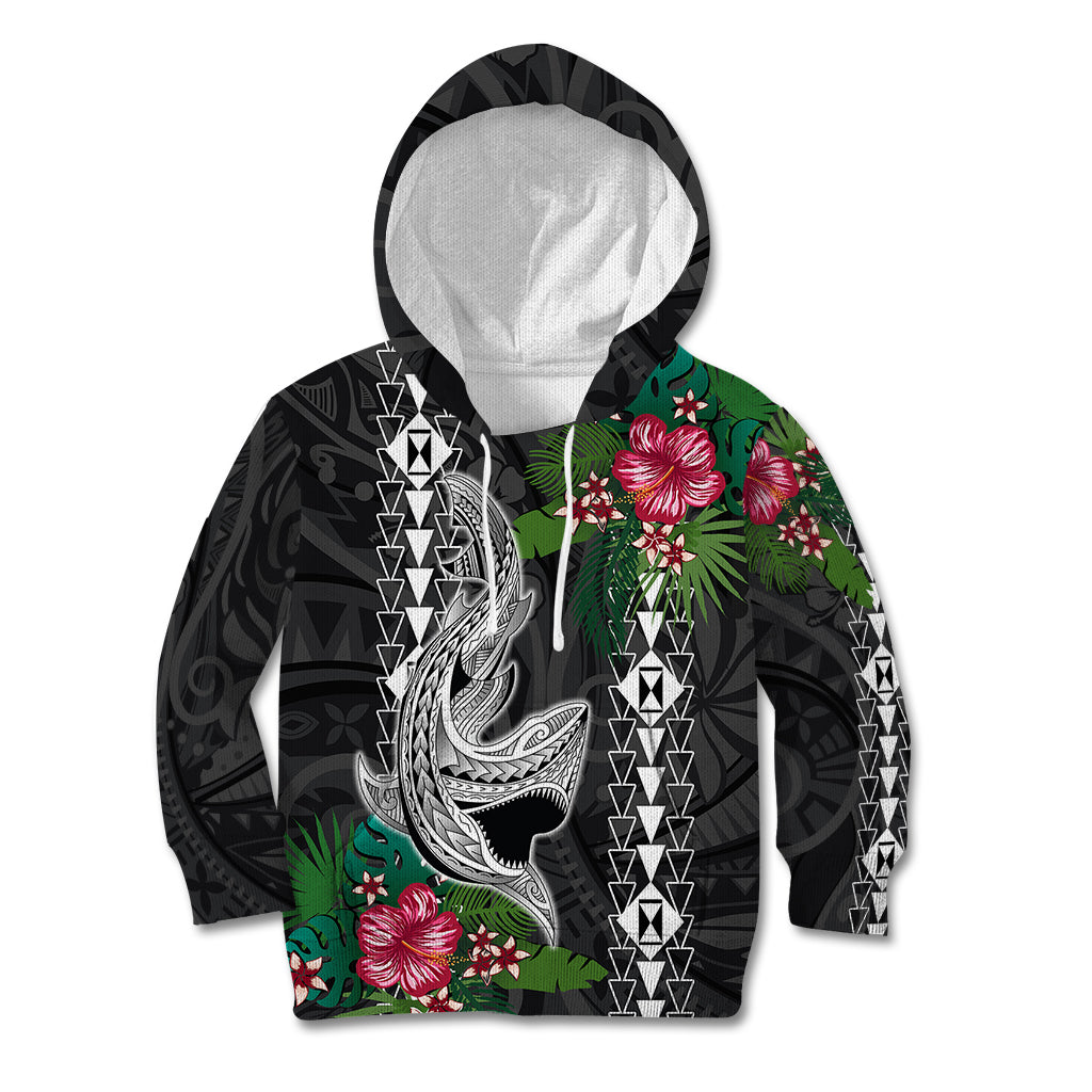 Hawaii Kakau Kid Hoodie Mix Sharks Polynesian Hibiscus LT6 - Wonder Print Shop