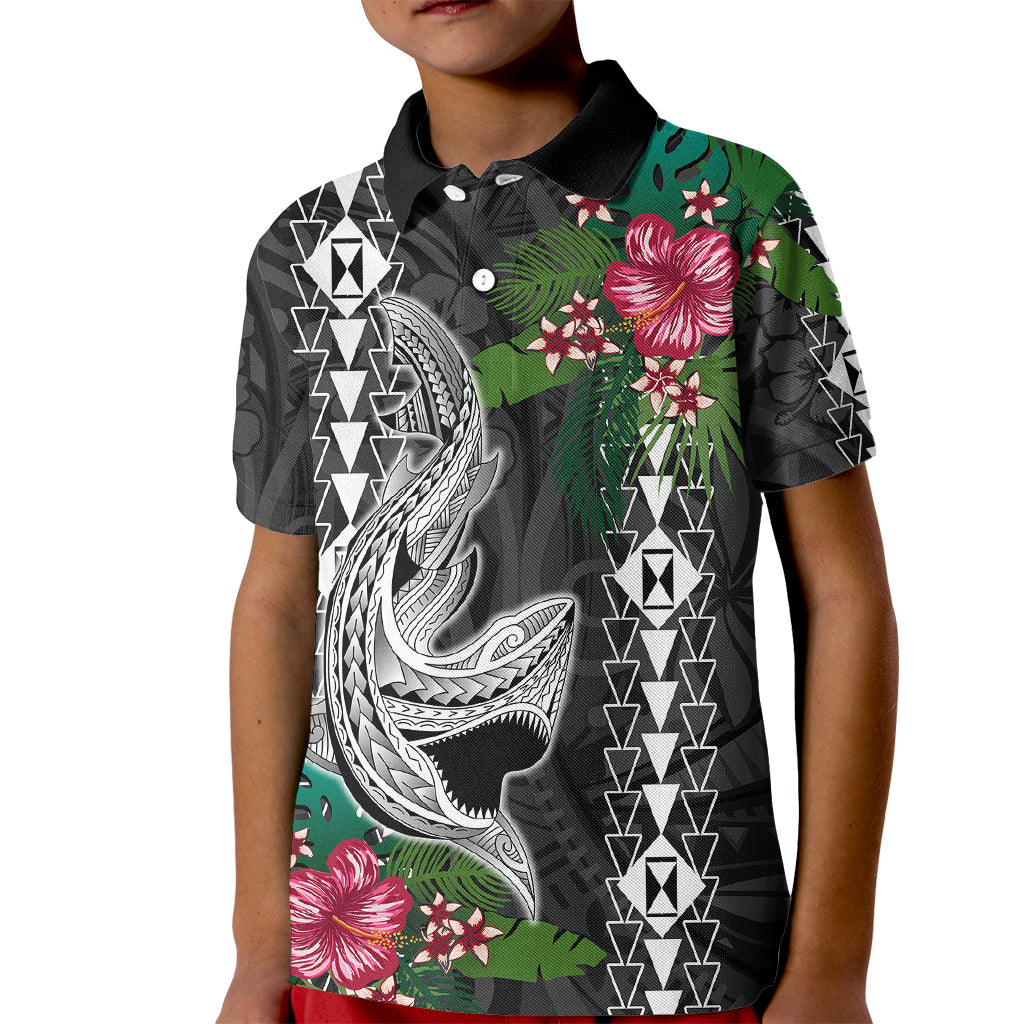 Hawaii Kakau Polo Shirt for Kid Mix Sharks Polynesian Hibiscus LT6 - Wonder Print Shop